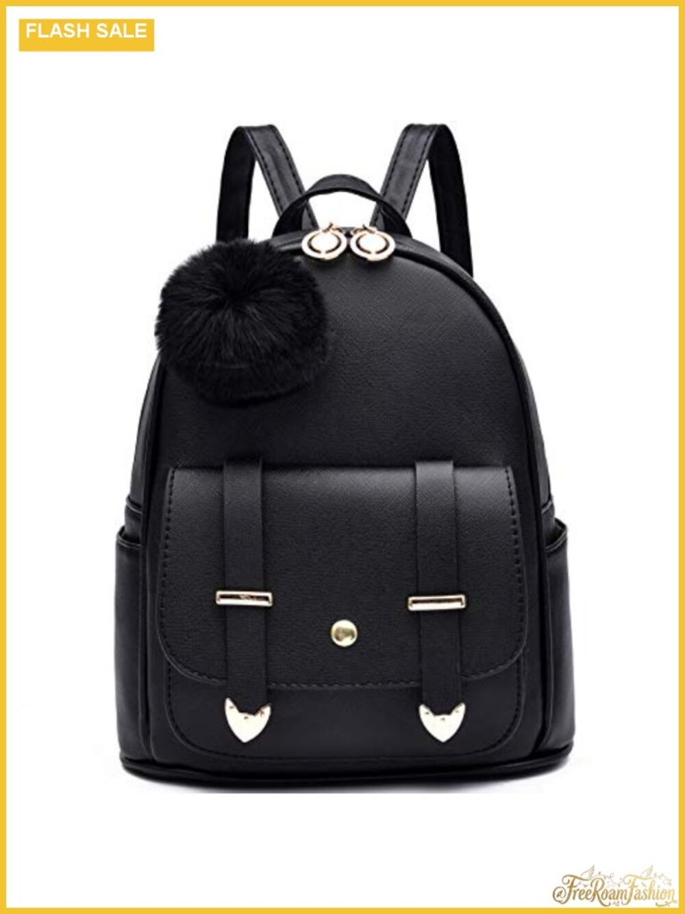 Mini PU Leather Backpack Purse with Pompom Cute Shoulder Bag for Women Girls